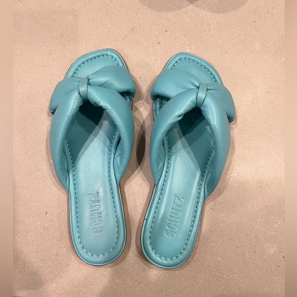 SCHUTZ Women's Teal Knotted Slide Sandals